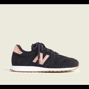 Womens New Balance 520 navy and rose gold sneakers, size 5